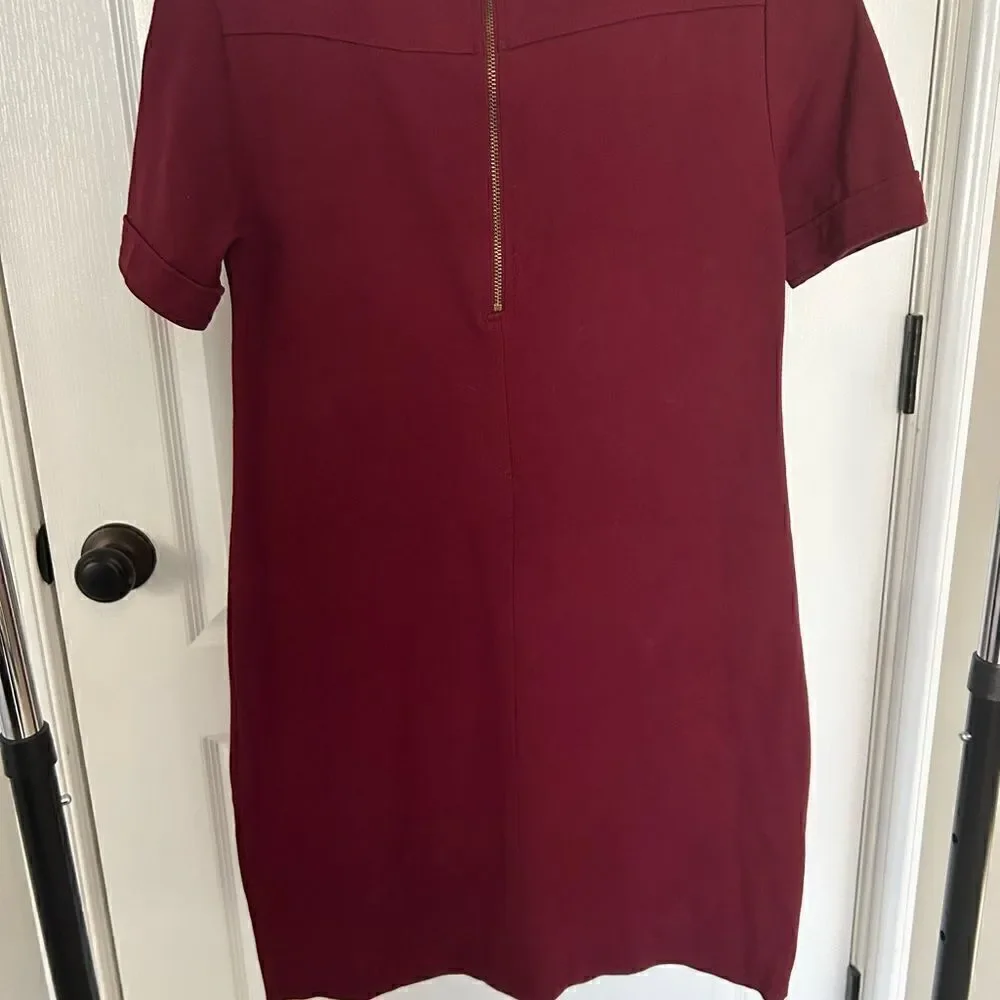 J. Crew Zipper Ponte Shift Dress in Burgundy Size 0 Spandex/Viscose Blend